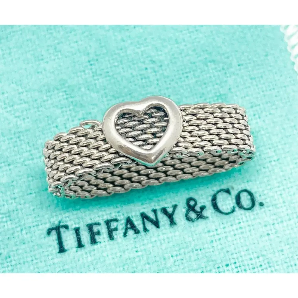 Tiffany & Co. Somerset Mesh Heart Ring Sterling Silver Size 8 w/ Pouch
